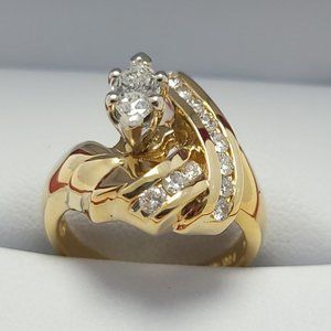 14K Fancy Yellow Gold Diamond Ring - 0.40ct Marquise Center | 0.35ct Round Side